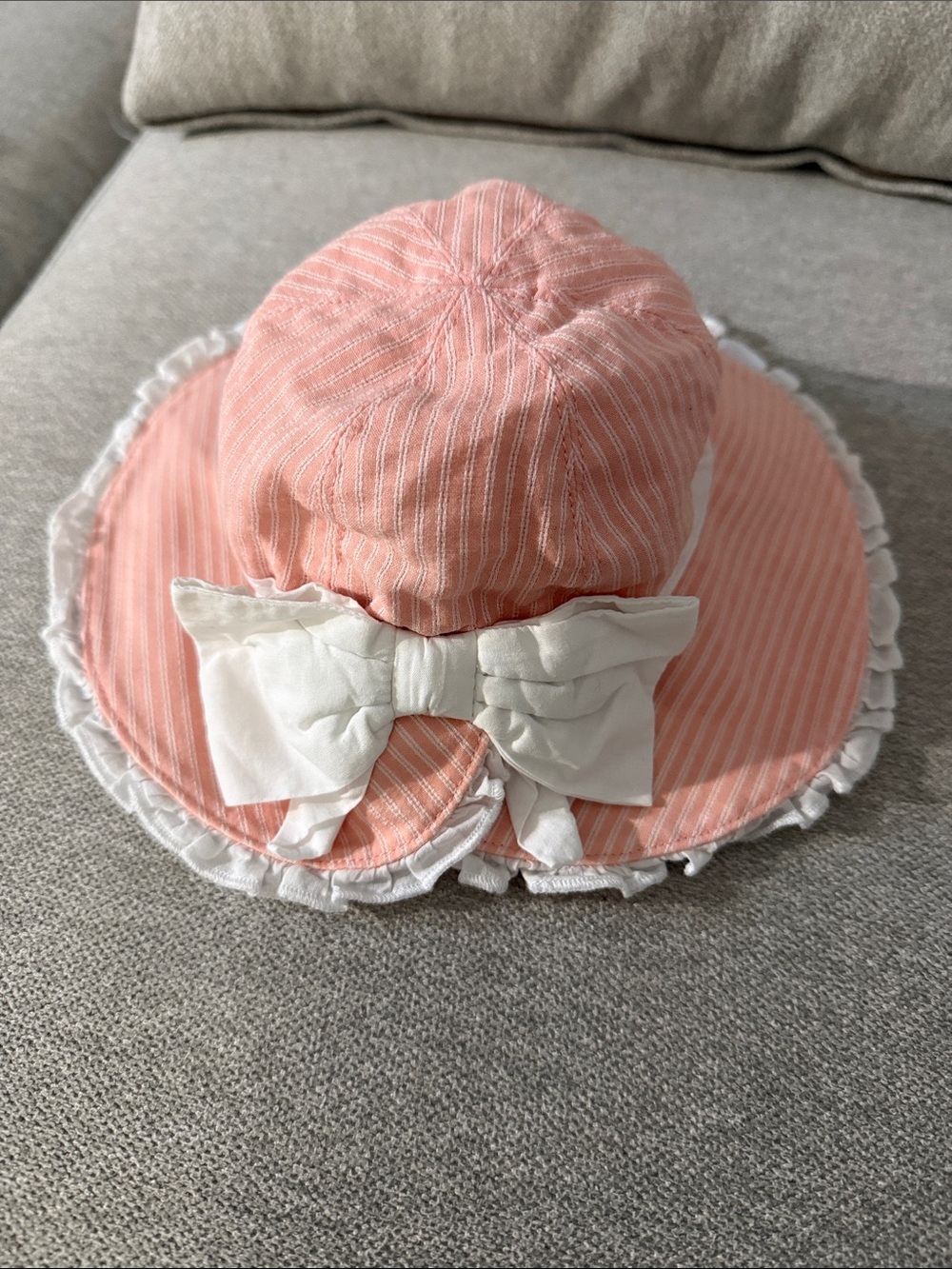 Janie and Jack Pink Striped Sun Hat with White Bow Sz 0-3